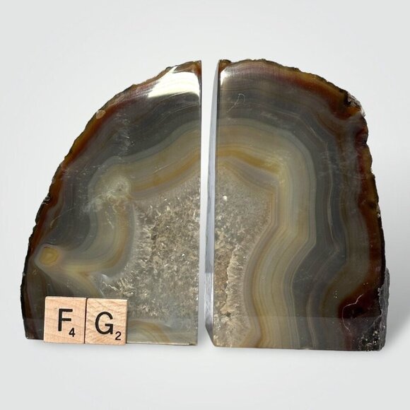 Crystal Agate Bookends w/ Geode Center, Natural Bookshelf Decor, 5+ lbs. (FG) - Picture 14 of 16